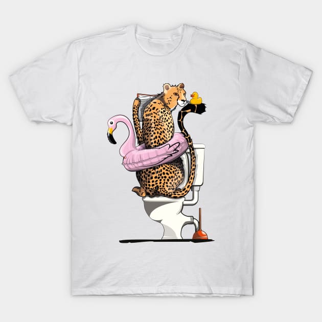 Cheetah on the Toilet T-Shirt by InTheWashroom